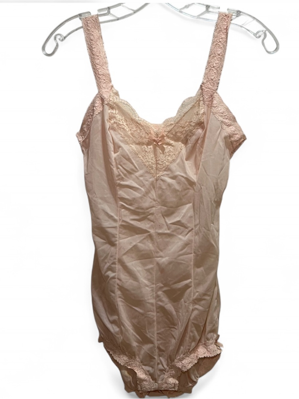 Olga Vtg Blush Pink Lace-Trim Slip Underwear Bodysuit
